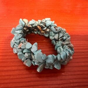 Turquoise Chip Wide Stone Boho Stretch Bracelet